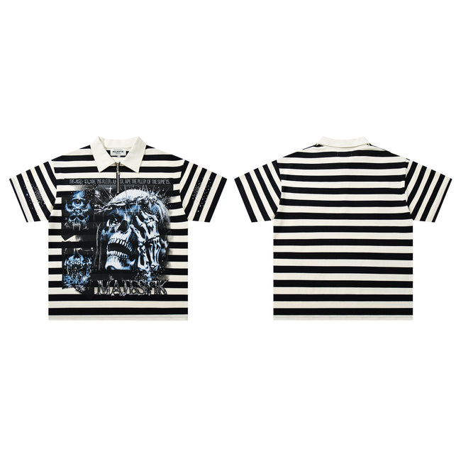 MAJESTIK Striped Half‑Zip Portrait Polo Short‑Sleeve Shirt Main Image