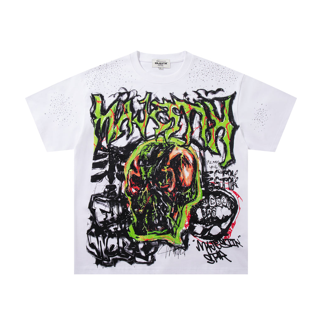 MAJESTIK Green Monster Graffiti Double‑Sided Graphic T‑Shirt
