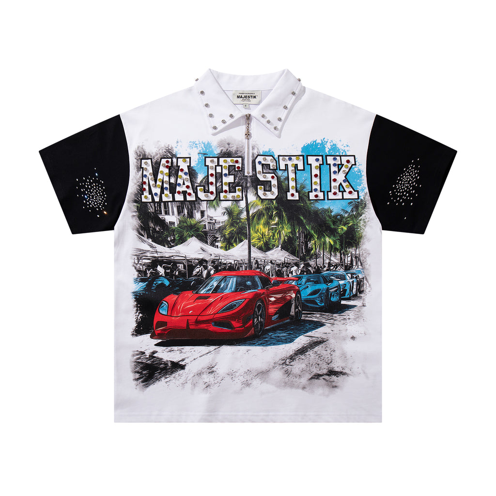 MAJESTIK Sports Car Graphic Quarter‑Zip Polo Shirt