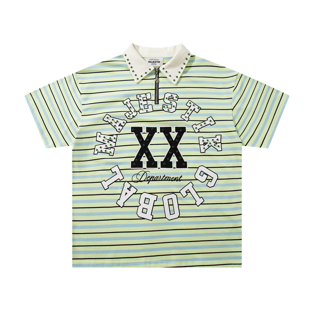 MAJESTIK XX Global Striped Half‑Zip Polo T‑Shirt