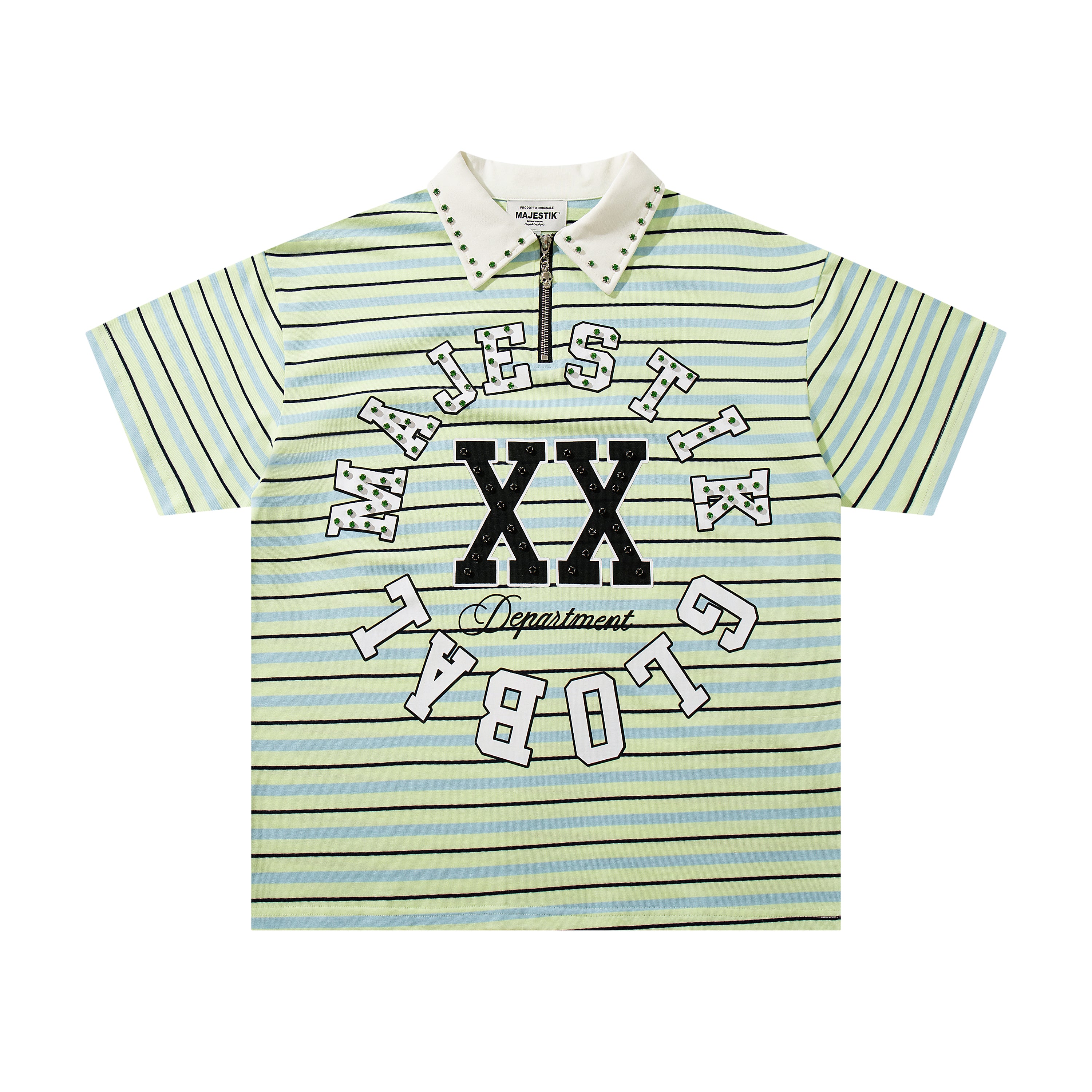 MAJESTIK XX Global Striped Half‑Zip Polo T‑Shirt