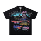 MAJESTIK Retro Car Diner Graphic Quarter‑Zip Polo Shirt