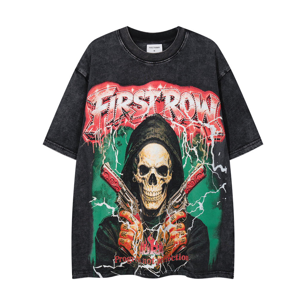 MAJESTIK Double‑Sided Skull Graphic Vintage T‑Shirt