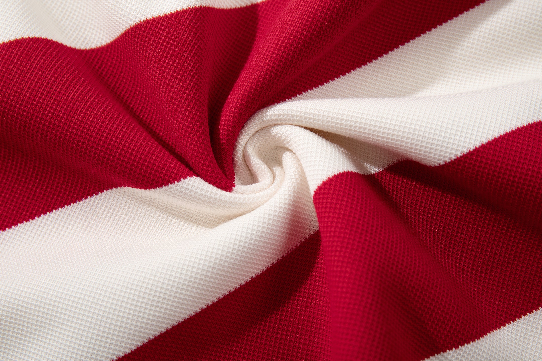 MAJESTIK Red‑White Striped Embroidered Polo Shirt