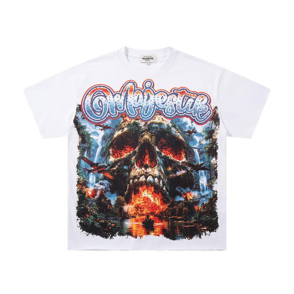 MAJESTIK Jungle Skull Vintage Graphic T‑Shirt