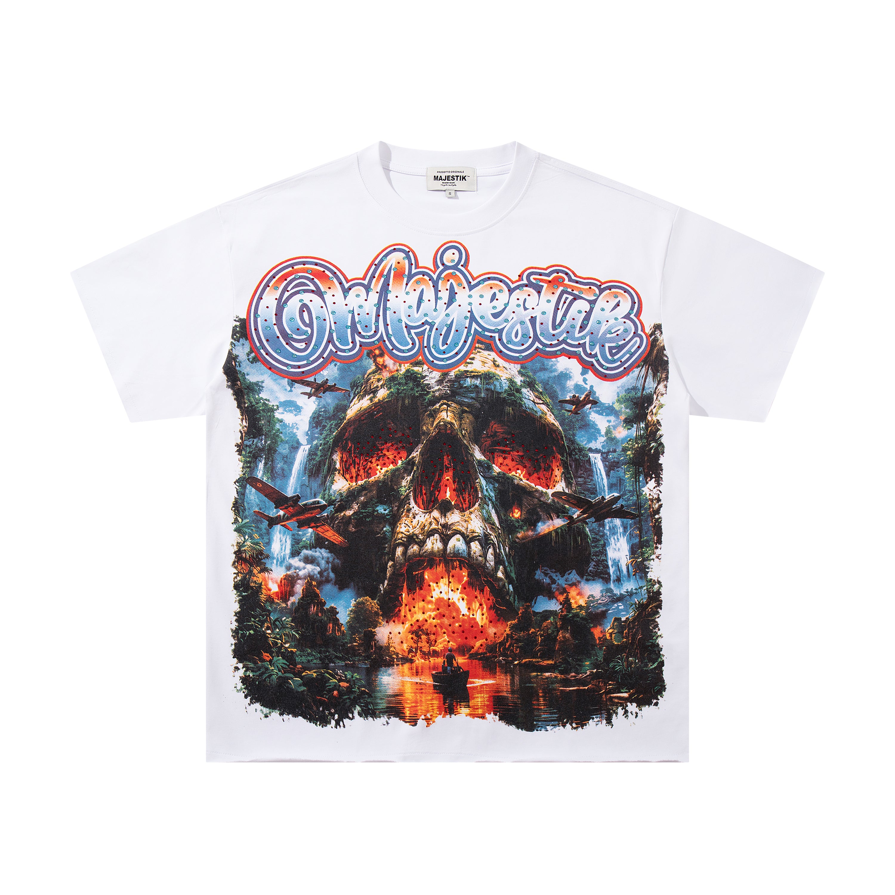MAJESTIK Jungle Skull Vintage Graphic T‑Shirt