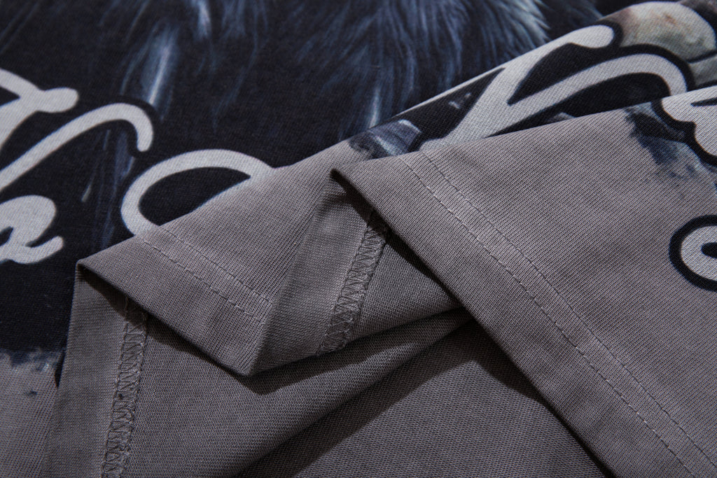 MAJESTIK Black Panther Skull Vintage Grey Double‑Sided T‑Shirt