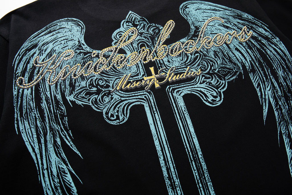 MAJESTIK Alien Skull Angel Sword Double‑Sided Graphic T‑Shirt