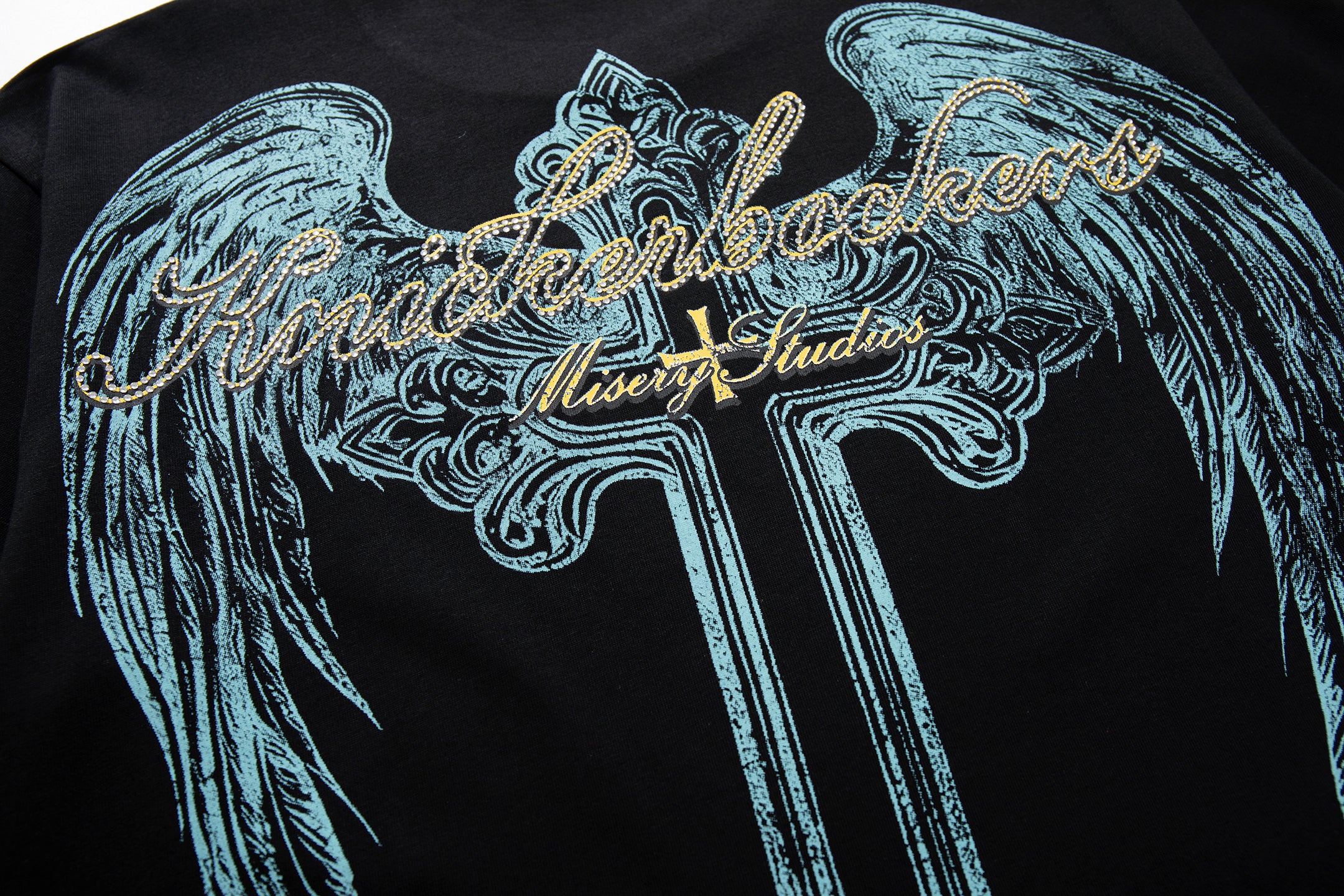 MAJESTIK Alien Skull Angel Sword Double‑Sided Graphic T‑Shirt
