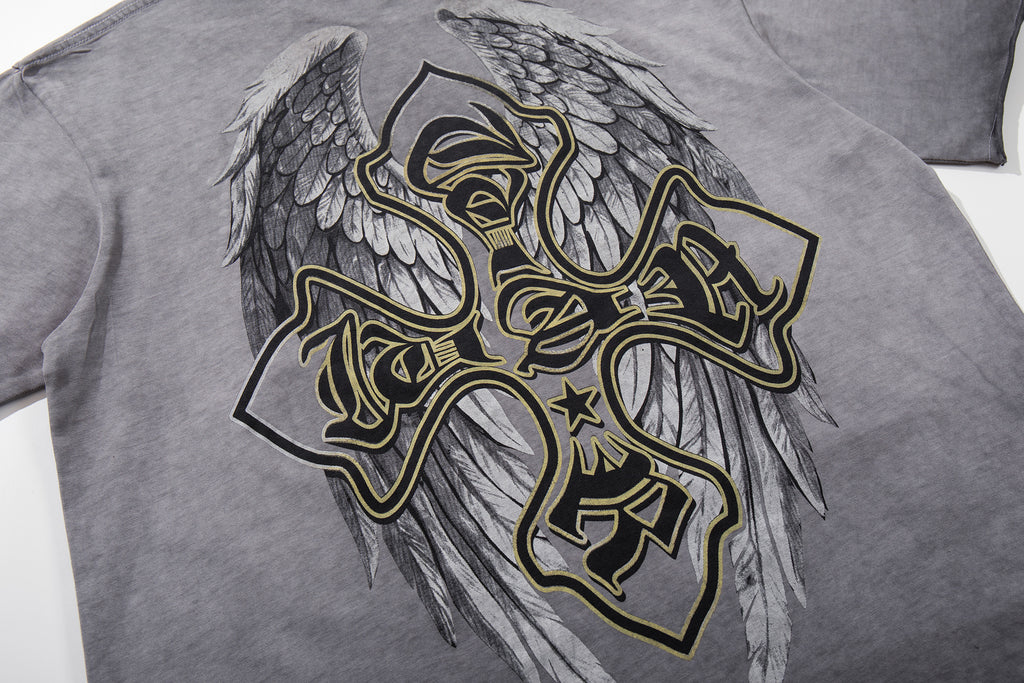 MAJESTIK Relentless Cross Wings Vintage T‑Shirt