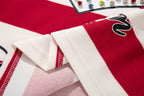 MAJESTIK Red‑White Striped Embroidered Polo Shirt