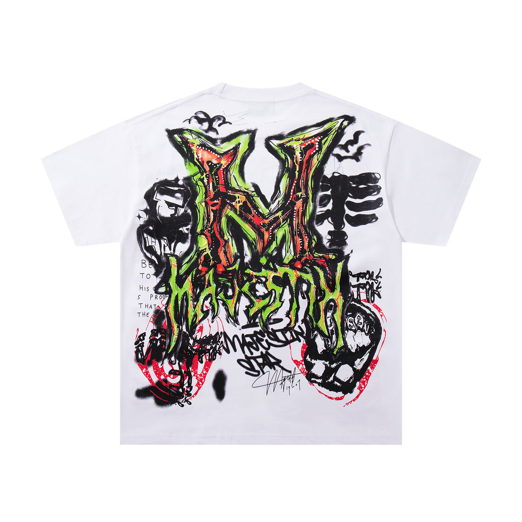 MAJESTIK Green Monster Graffiti Double‑Sided Graphic T‑Shirt