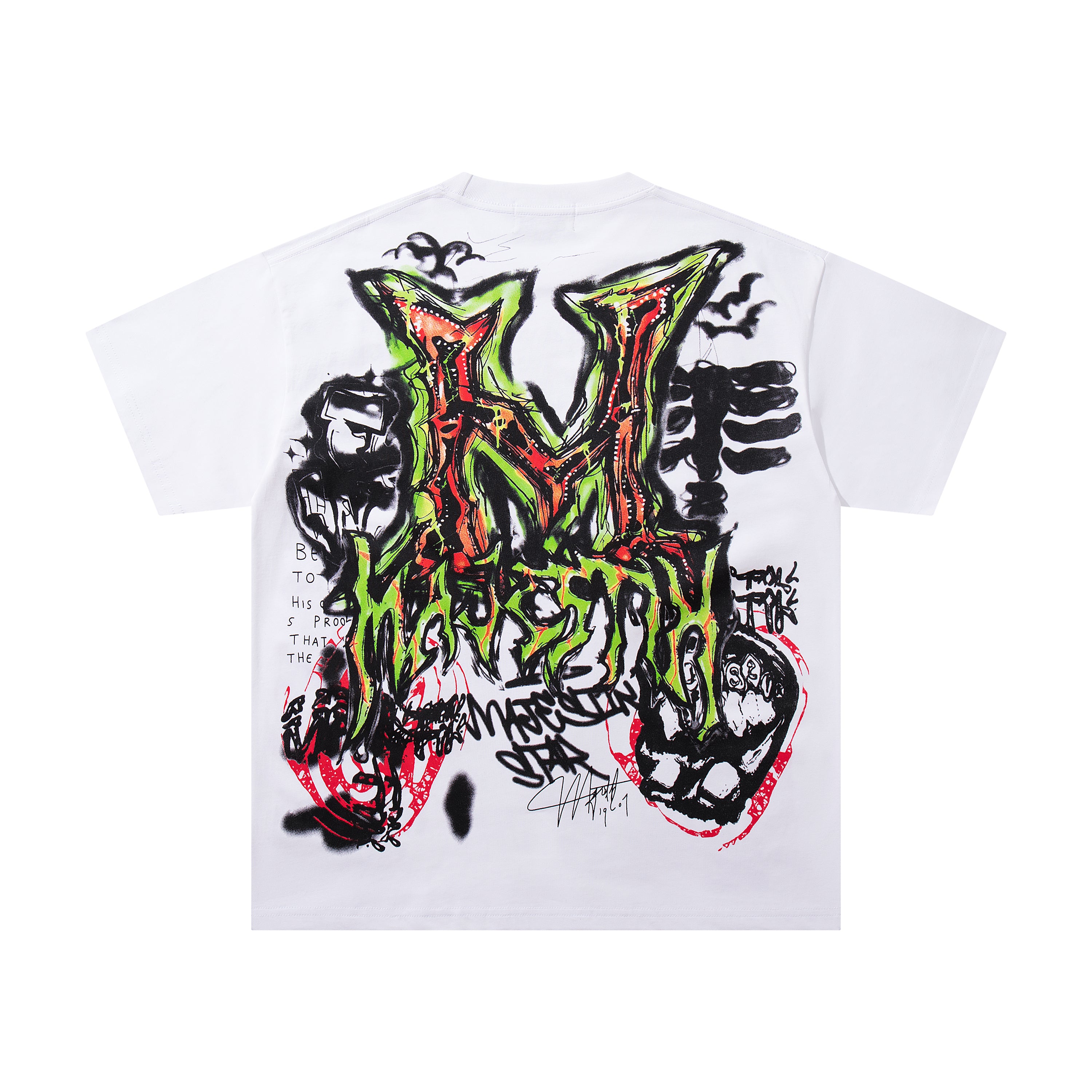 MAJESTIK Green Monster Graffiti Double‑Sided Graphic T‑Shirt
