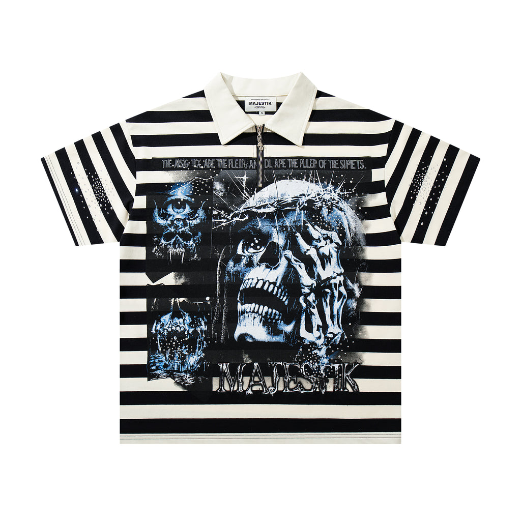 MAJESTIK Striped Half‑Zip Portrait Polo Short‑Sleeve Shirt