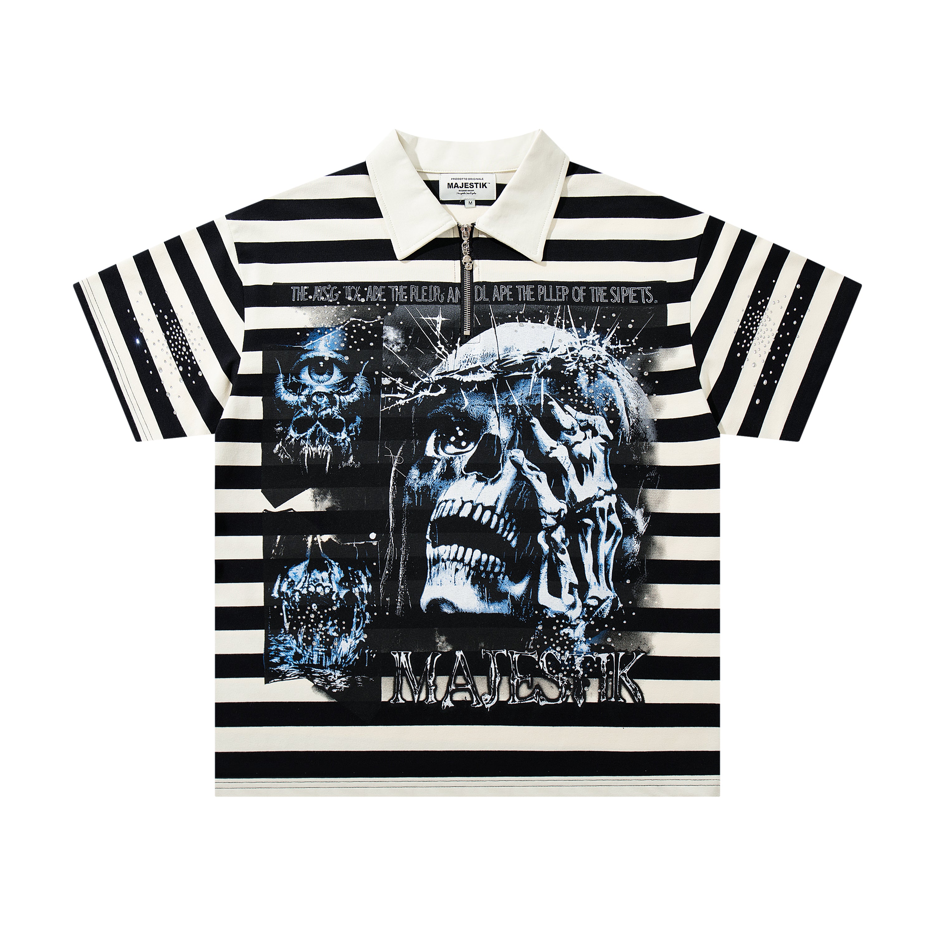 MAJESTIK Striped Half‑Zip Portrait Polo Short‑Sleeve Shirt