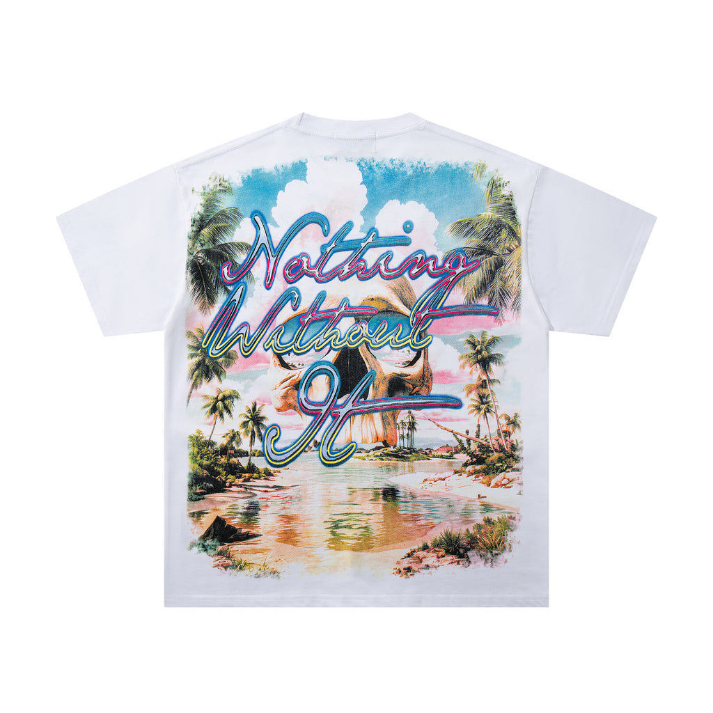 MAJESTIK Tropical Skull Double‑Sided Graphic T‑Shirt