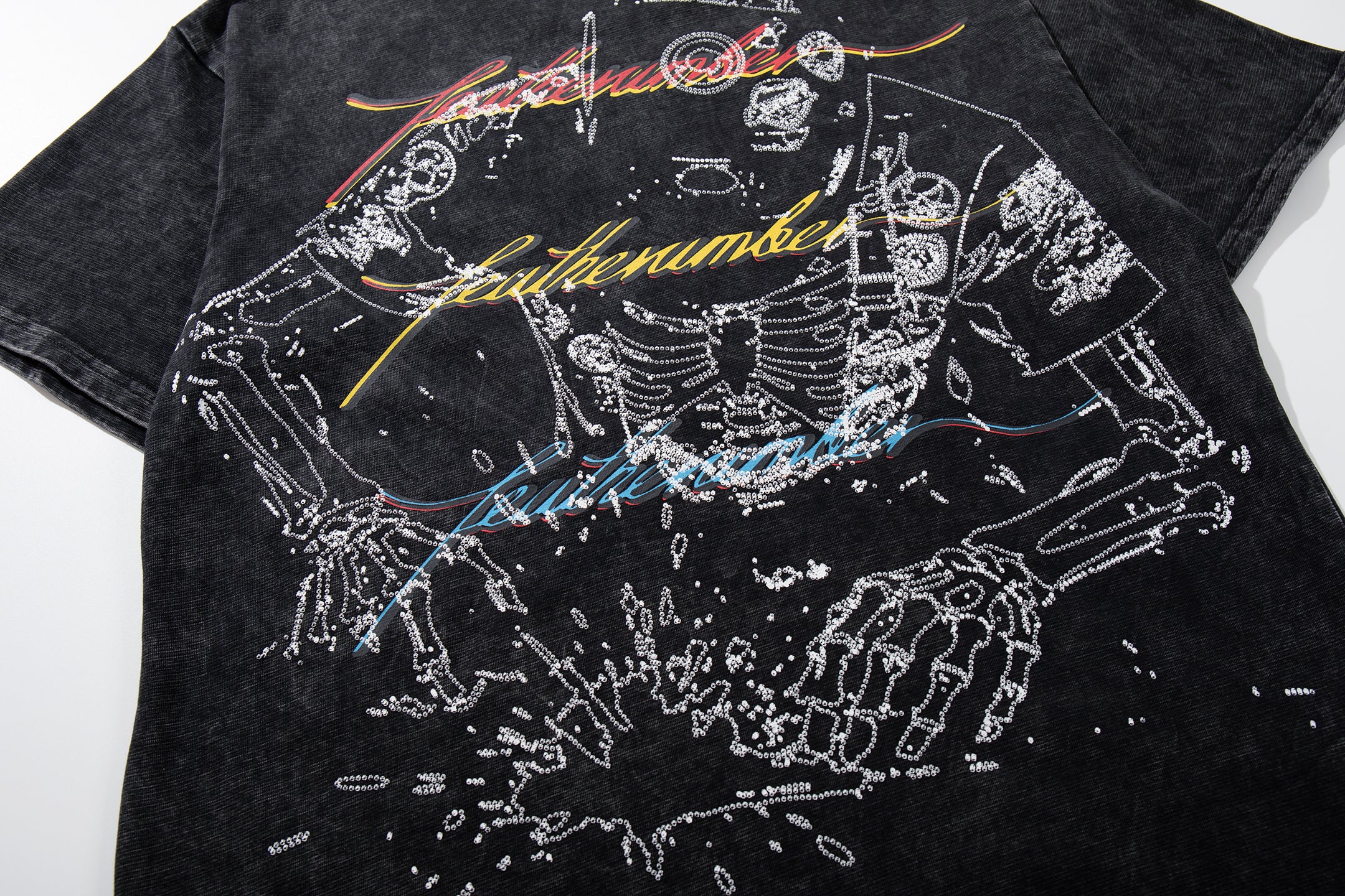 MAJESTIK Skeleton DJ Vintage Washed Double‑Sided Graphic T‑Shirt