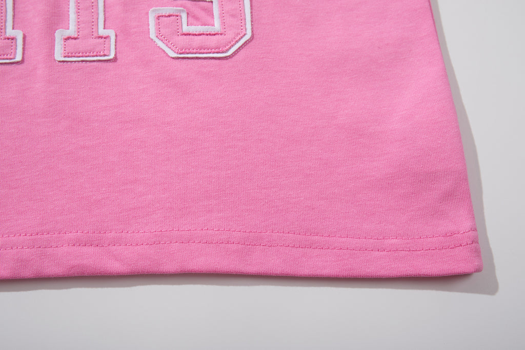 MAJESTIK Sports Patch‑Embroidered Half‑Zip Pink Striped Polo Shirt