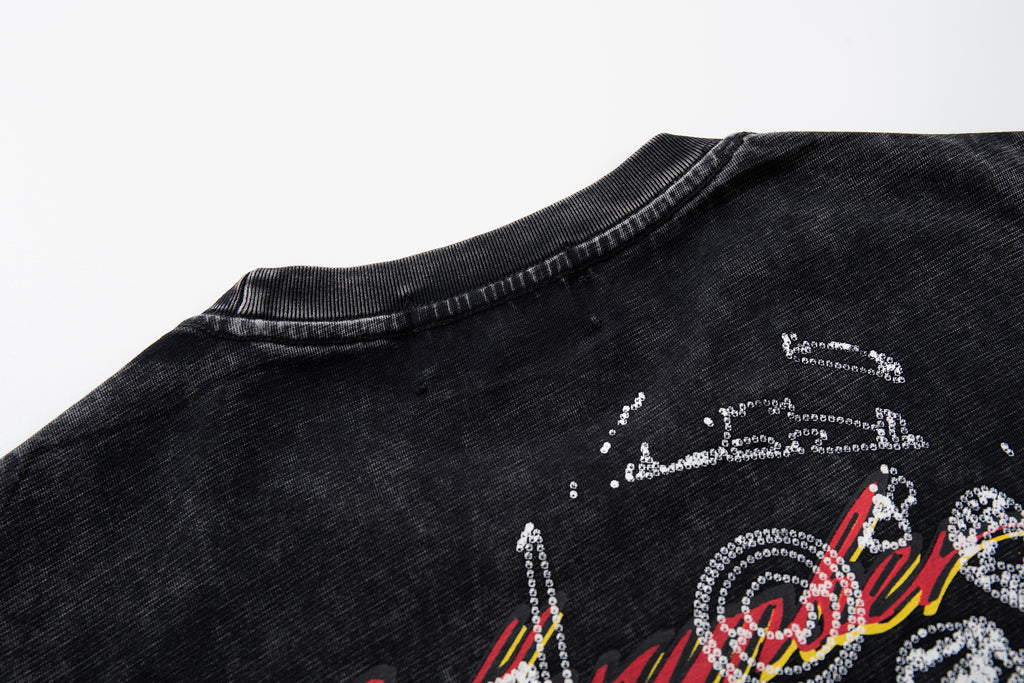 MAJESTIK Skeleton DJ Vintage Washed Double‑Sided Graphic T‑Shirt