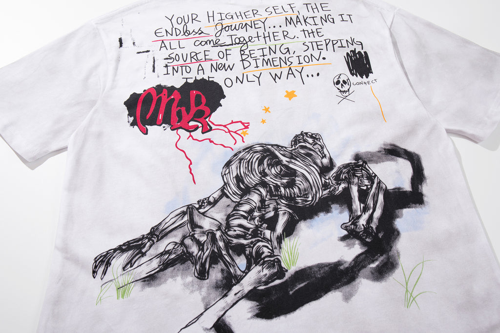 MAJESTIK Graffiti Sketch Art White Double‑Sided T‑Shirt