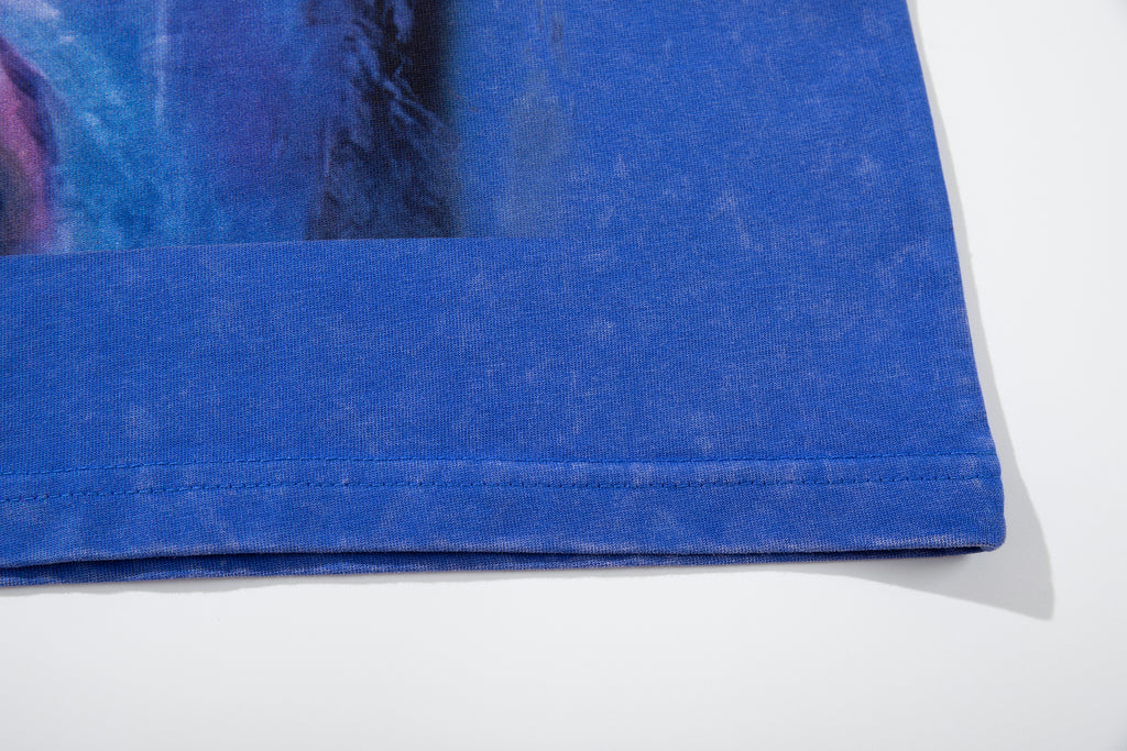 MAJESTIK Football Bear Vintage Blue Double‑Sided T‑Shirt