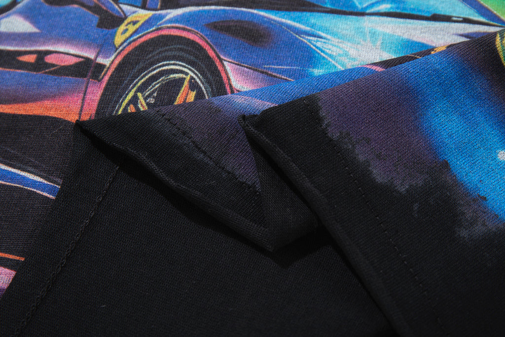 MAJESTIK Neon Sports Car City Vintage T‑Shirt