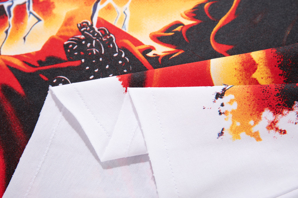 MAJESTIK Fire Skull Lightning Vintage Graphic T‑Shirt