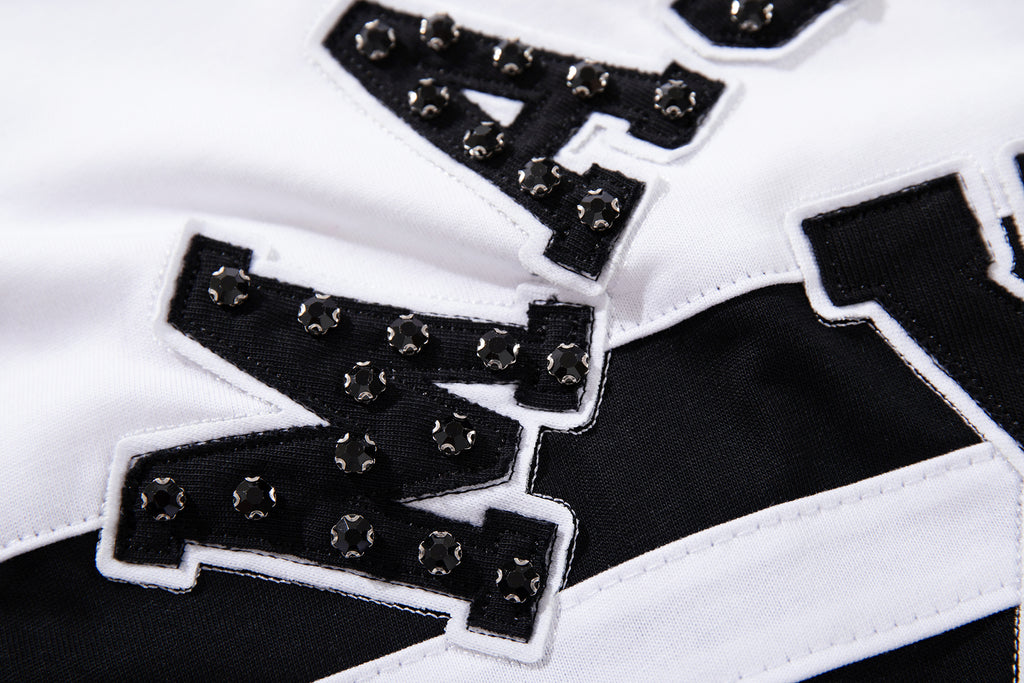 MAJESTIK Sports Embroidered Patch Half‑Zip Black‑White Polo Shirt