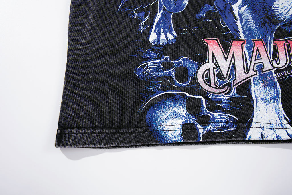 MAJESTIK Grim Reaper Scythe Vintage Washed Graphic T‑Shirt