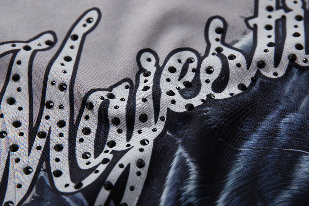 MAJESTIK Black Panther Skull Vintage Grey Double‑Sided T‑Shirt