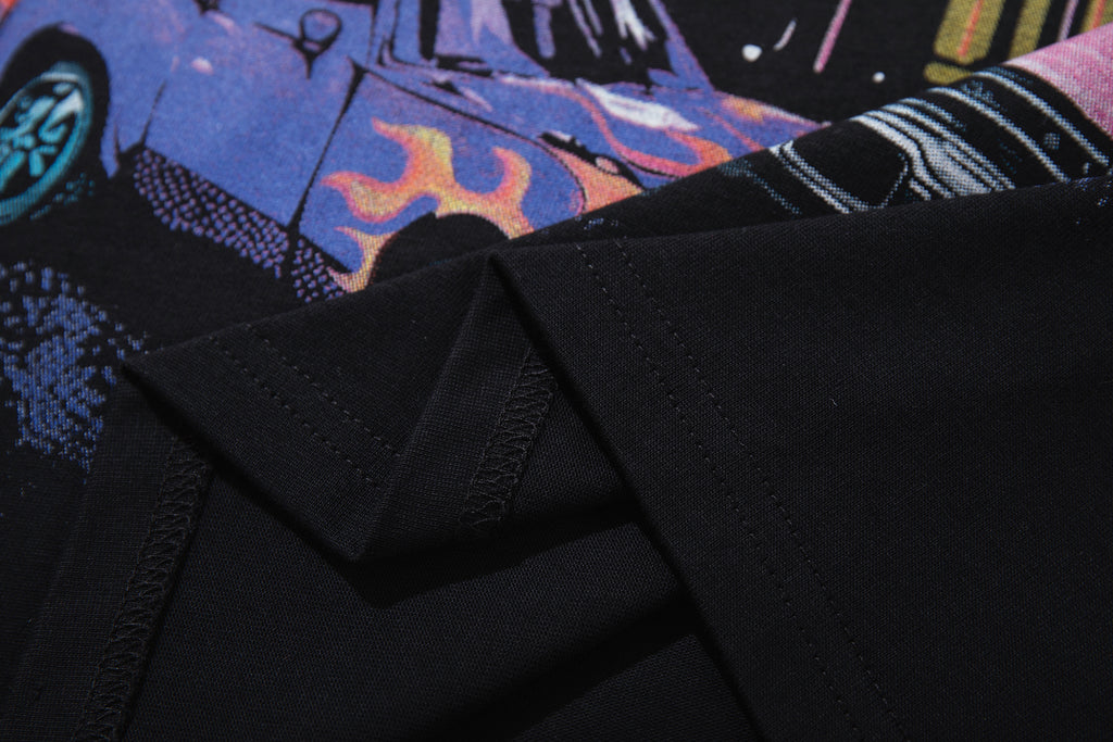 MAJESTIK Retro Car Diner Graphic Quarter‑Zip Polo Shirt