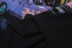 MAJESTIK Retro Car Diner Graphic Quarter‑Zip Polo Shirt