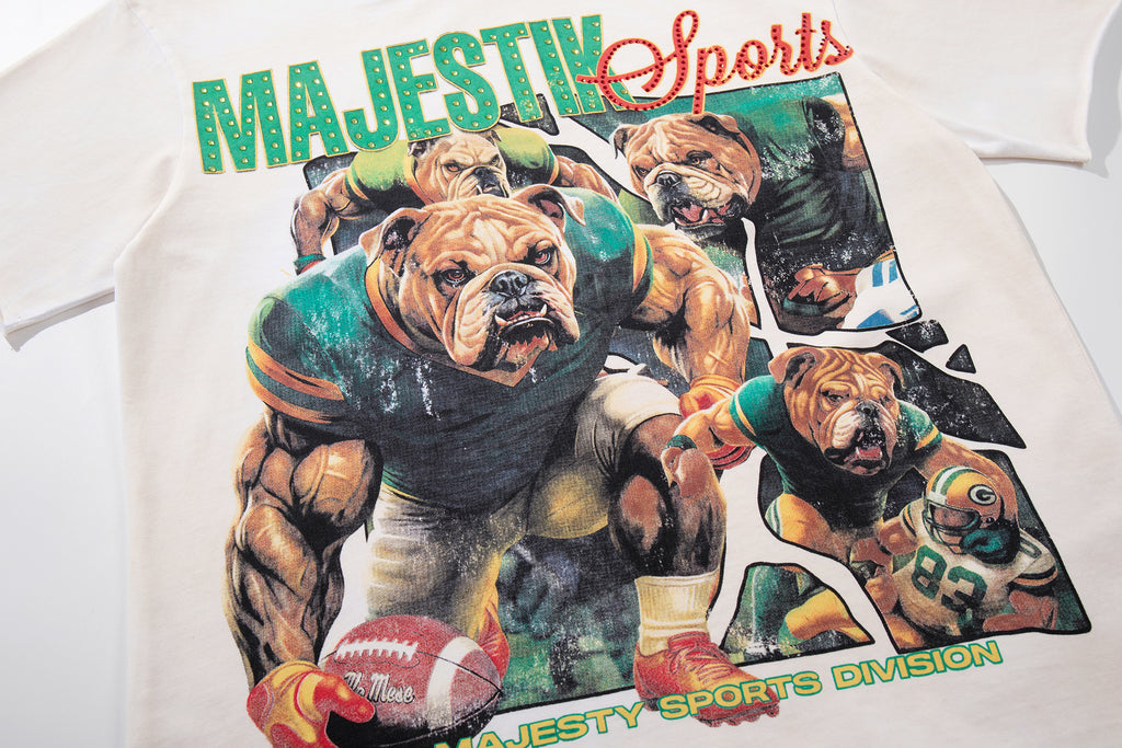 MAJESTIK Sports Bulldog Vintage Graphic T‑Shirt