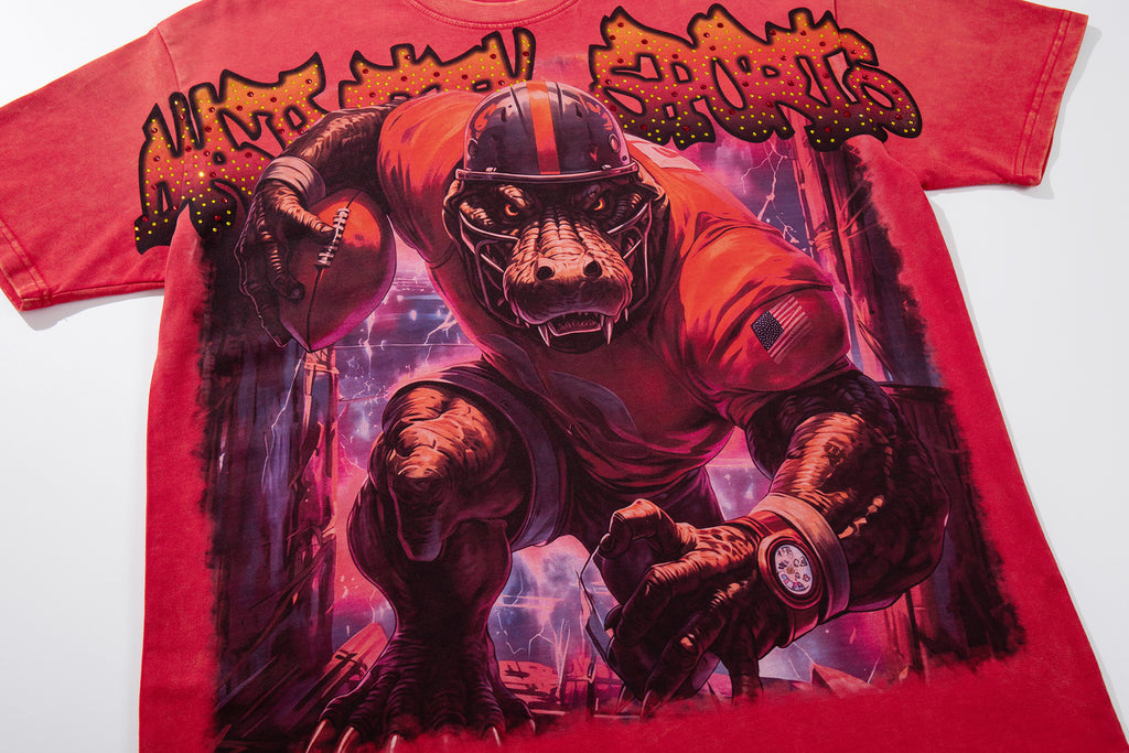 MAJESTIK Football Monster Vintage Red Double‑Sided T‑Shirt