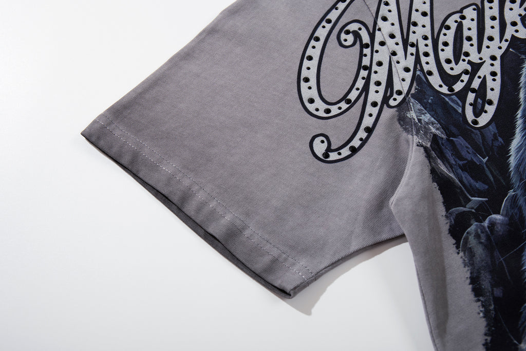 MAJESTIK Black Panther Skull Vintage Grey Double‑Sided T‑Shirt