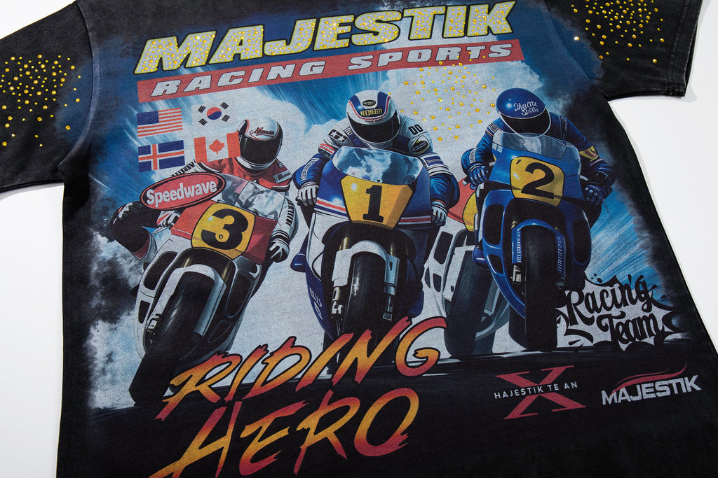 MAJESTIK Motocross Racing Vintage Black Double‑Sided T‑Shirt