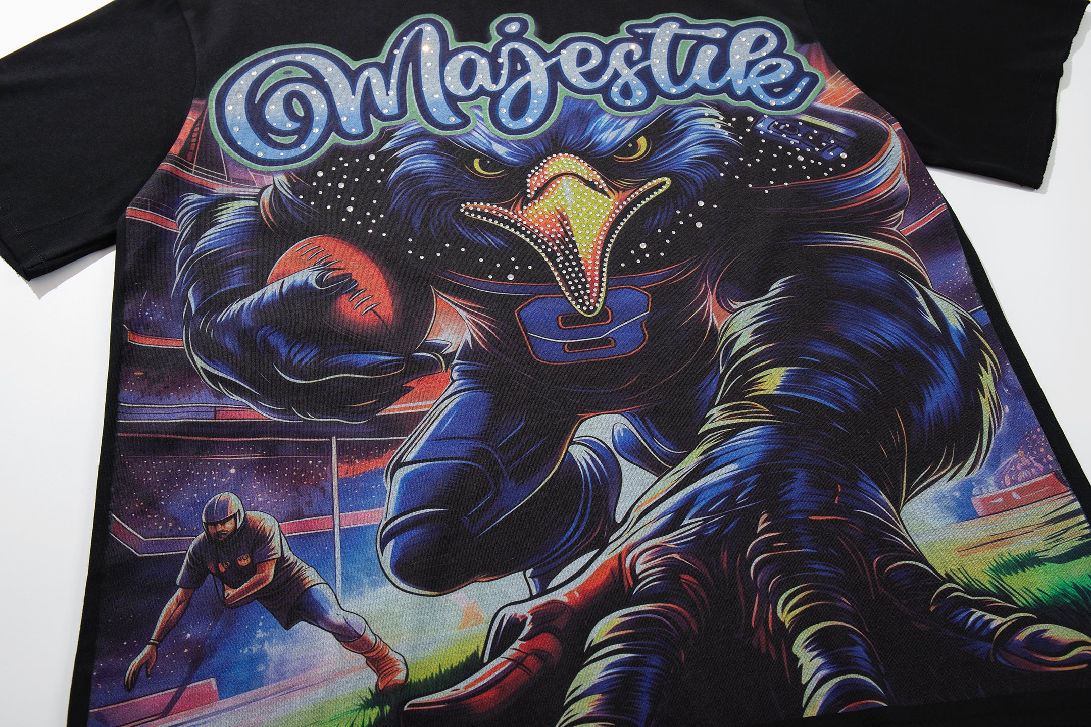 MAJESTIK Eagle Monster Graphic Black T‑Shirt
