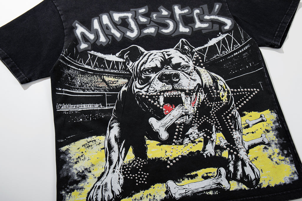 MAJESTIK Bulldog Vintage Graphic T‑Shirt