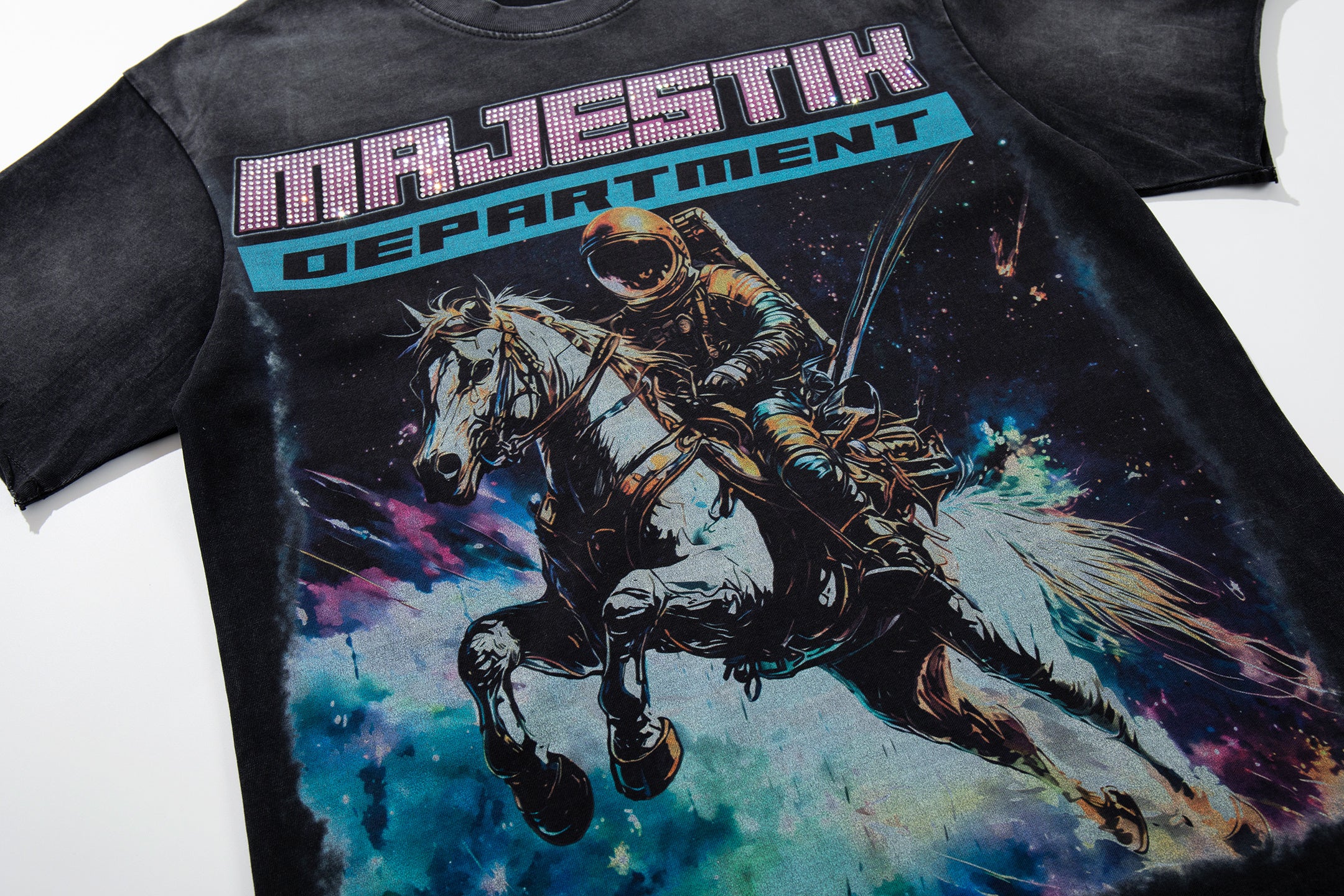 MAJESTIK Department Knight Horse Double‑Sided Vintage T‑Shirt
