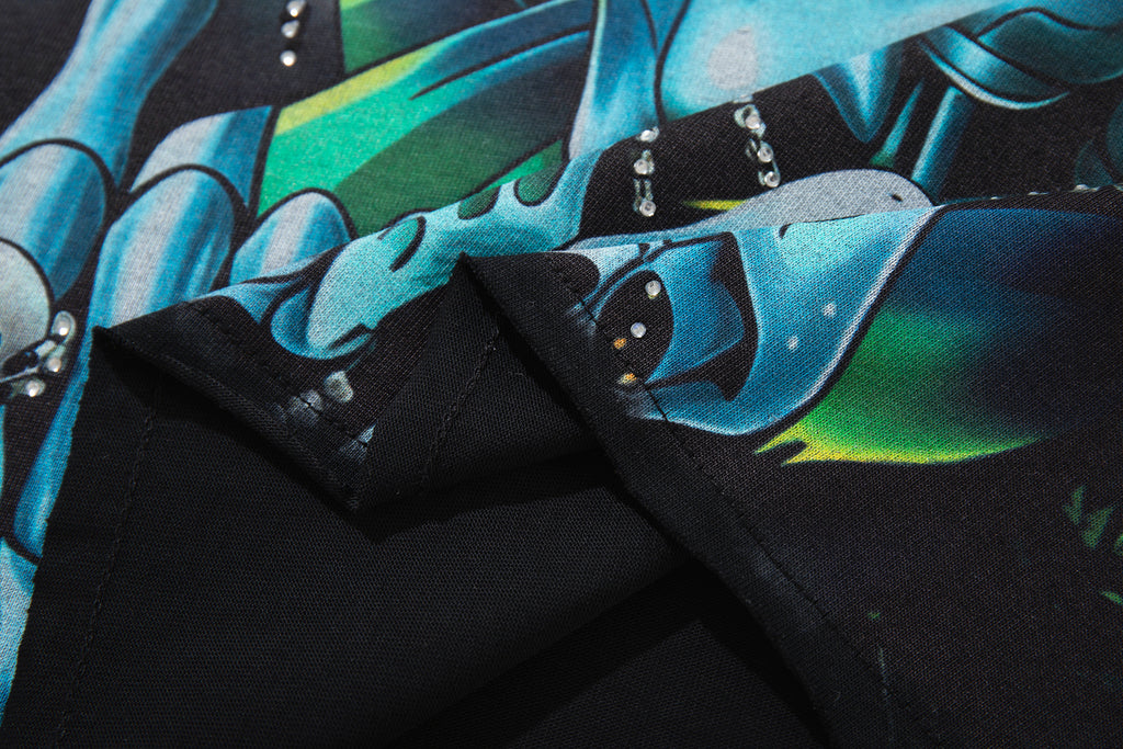 MAJESTIK Neon Skull Graphic Black T‑Shirt