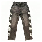 MIXED EMOTION Side Logo Printed Straight‑Leg Jeans