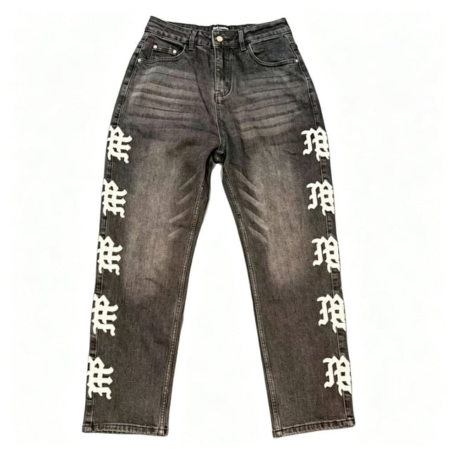 MIXED EMOTION Side Logo Printed Straight‑Leg Jeans Hover Image