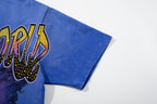 MAJESTIK Football Bear Vintage Blue Double‑Sided T‑Shirt