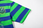 MAJESTIK Striped Skull Graphic Half‑Zip Polo Short‑Sleeve Shirt