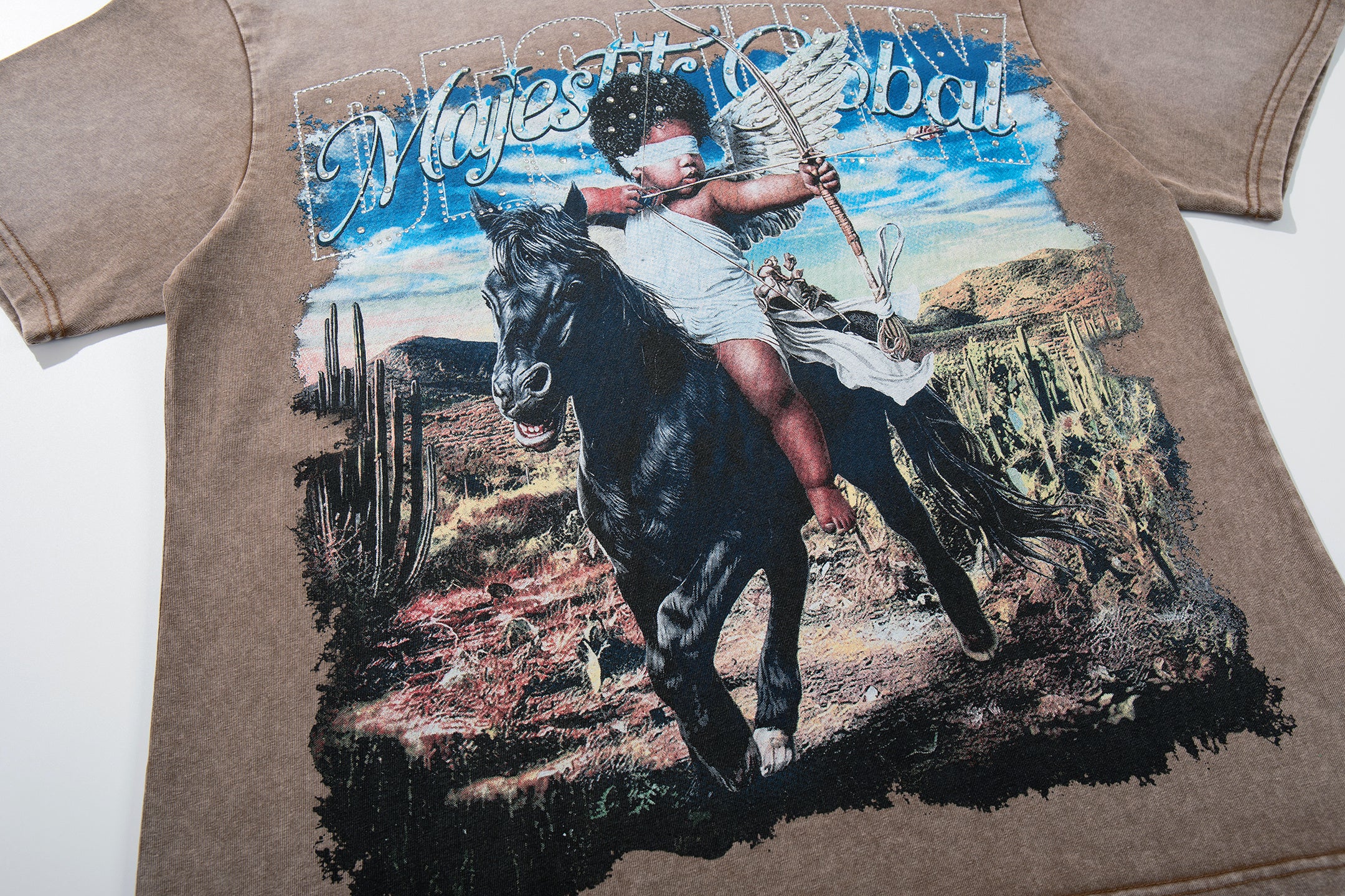 MAJESTIK Cowboy Angel Vintage Brown T‑Shirt