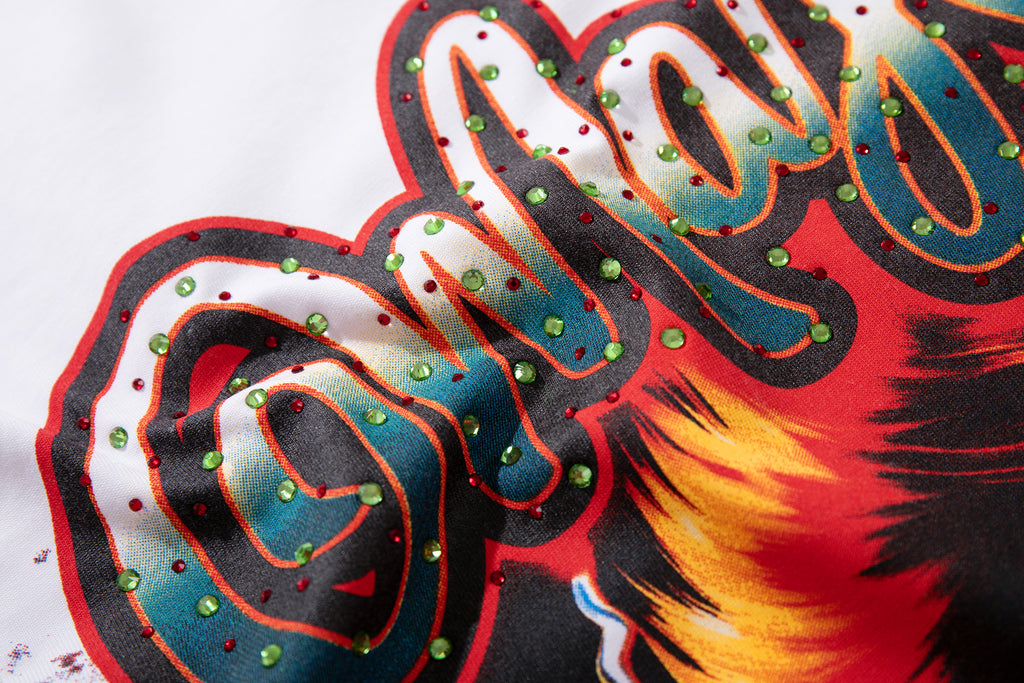MAJESTIK Fire Skull Lightning Vintage Graphic T‑Shirt