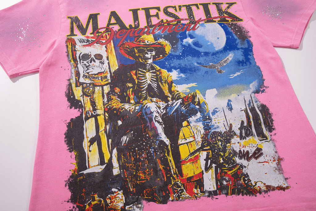 MAJESTIK Western Cowboy Vintage Pink T‑Shirt