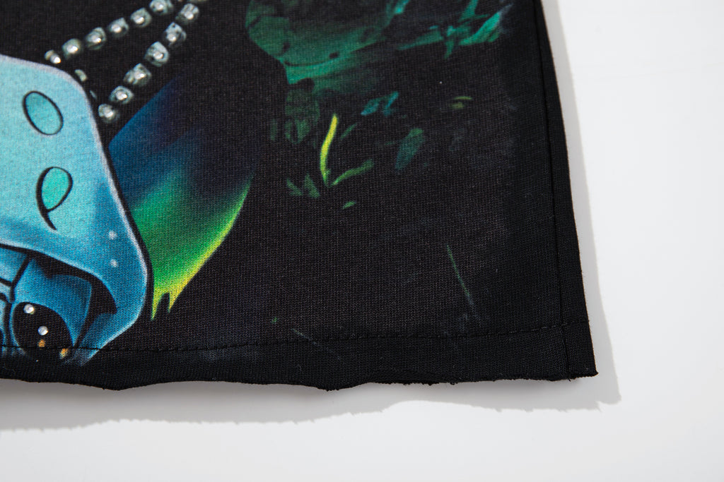 MAJESTIK Neon Skull Graphic Black T‑Shirt