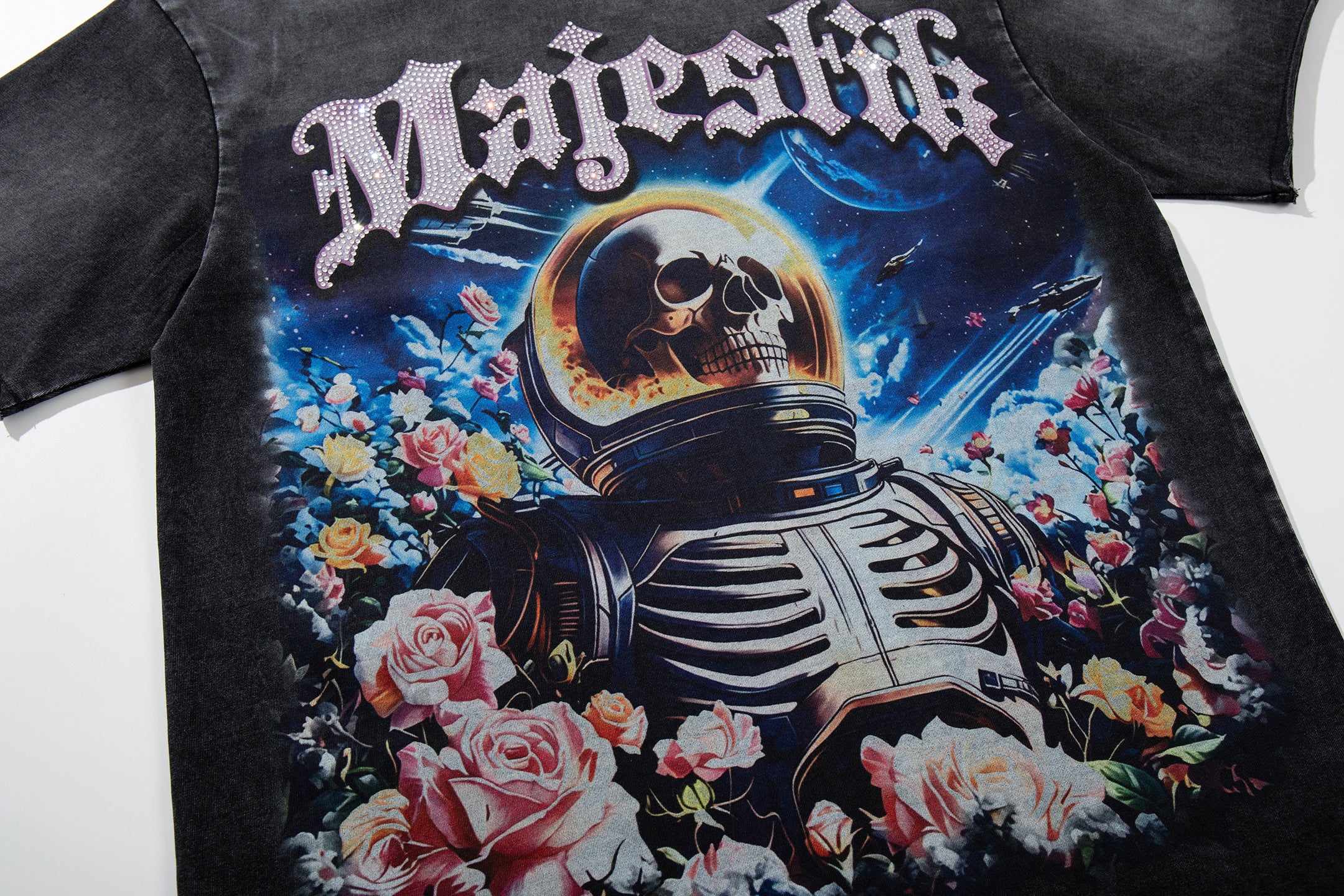 MAJESTIK Floral Astronaut Double‑Sided Vintage T‑Shirt