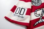 MAJESTIK Red‑White Striped Embroidered Polo Shirt